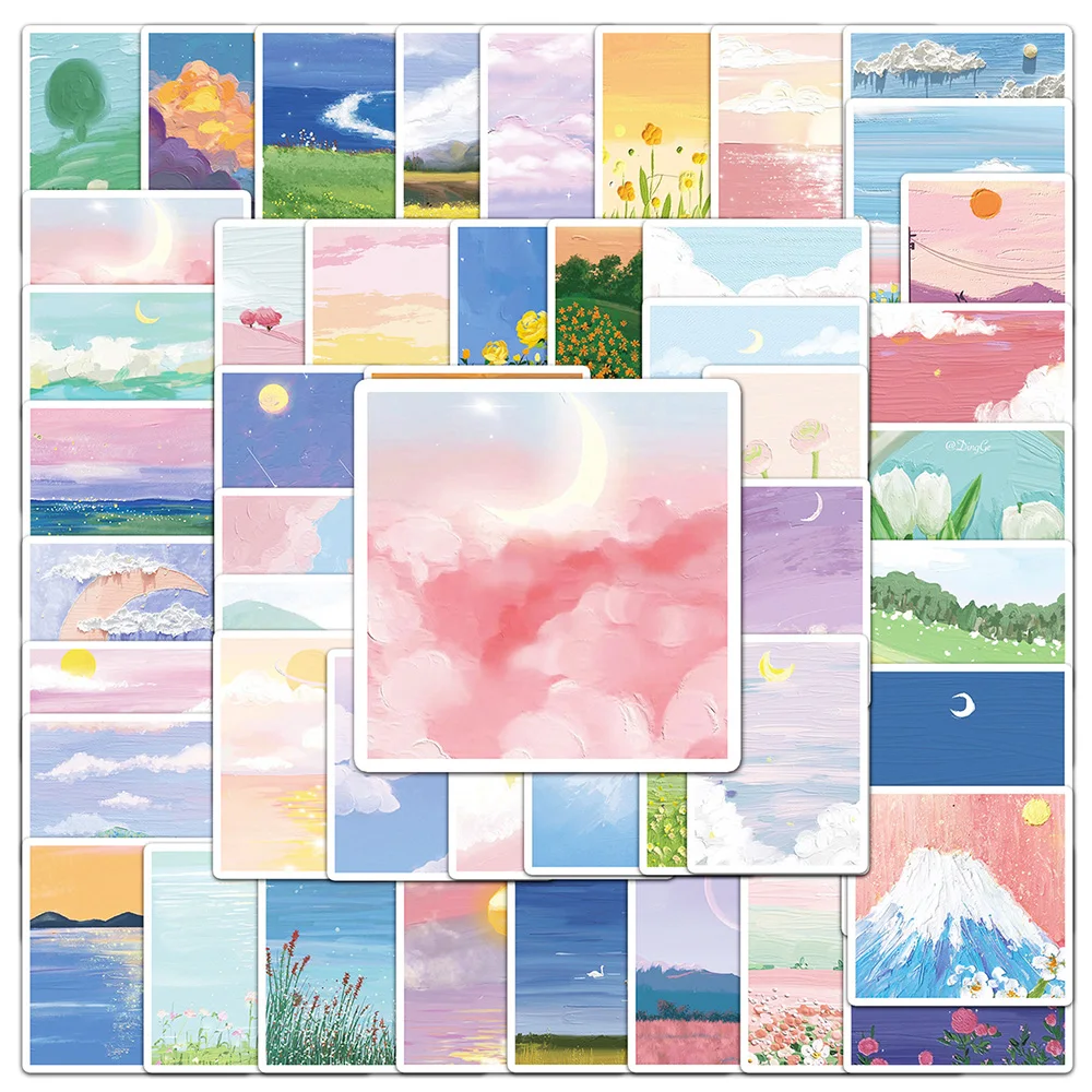 

10/30/50pcs Cartoon Oil Painting Art Landscape Stickers Aesthetic Graffiti Decals Laptop Water Bottle Phone Sticker Decoration