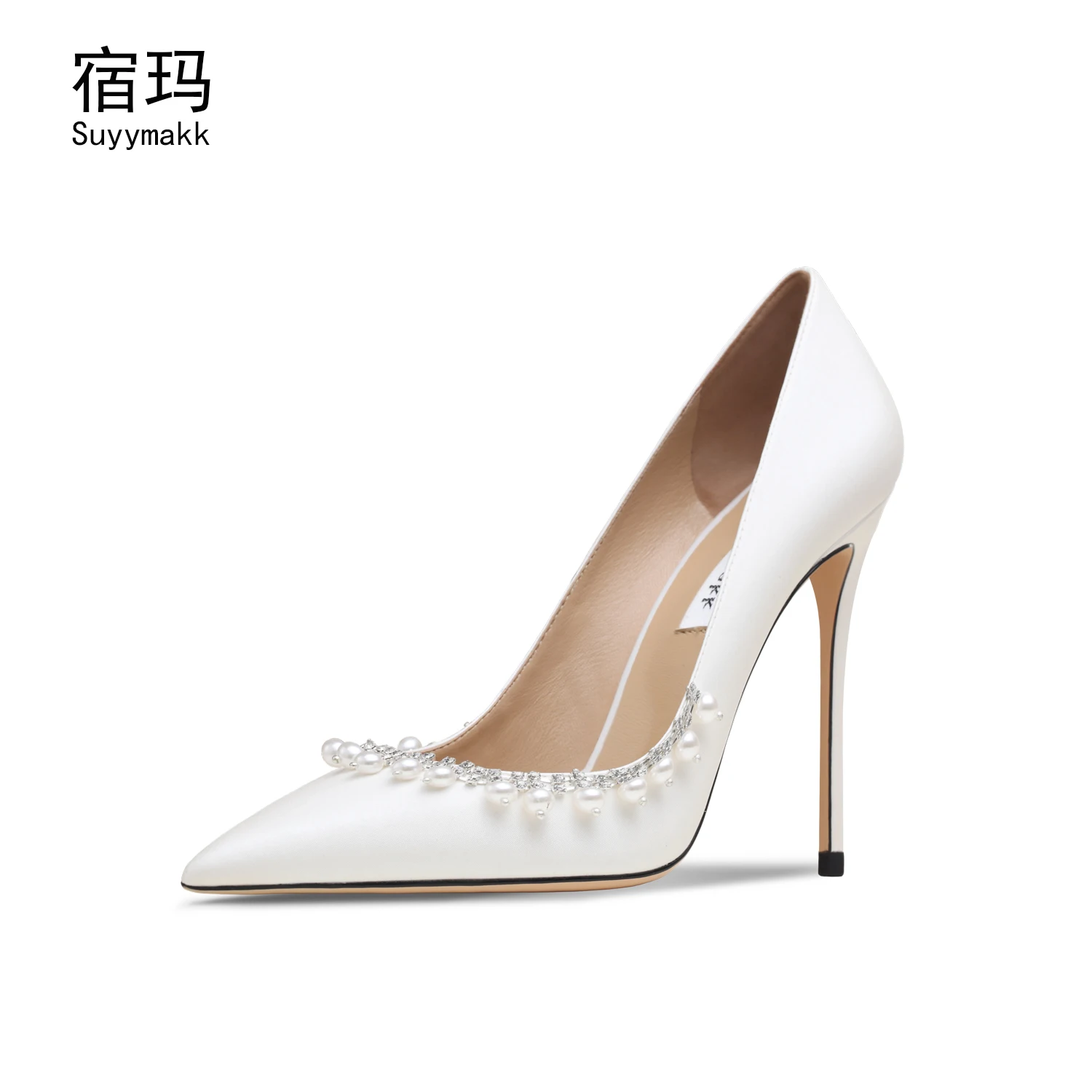 luxury women's shoes 2024 New Shoes For Women High Heels White Bead String Pumps Fashion Pointed Toe Stiletto Sexy Wedding 10cm