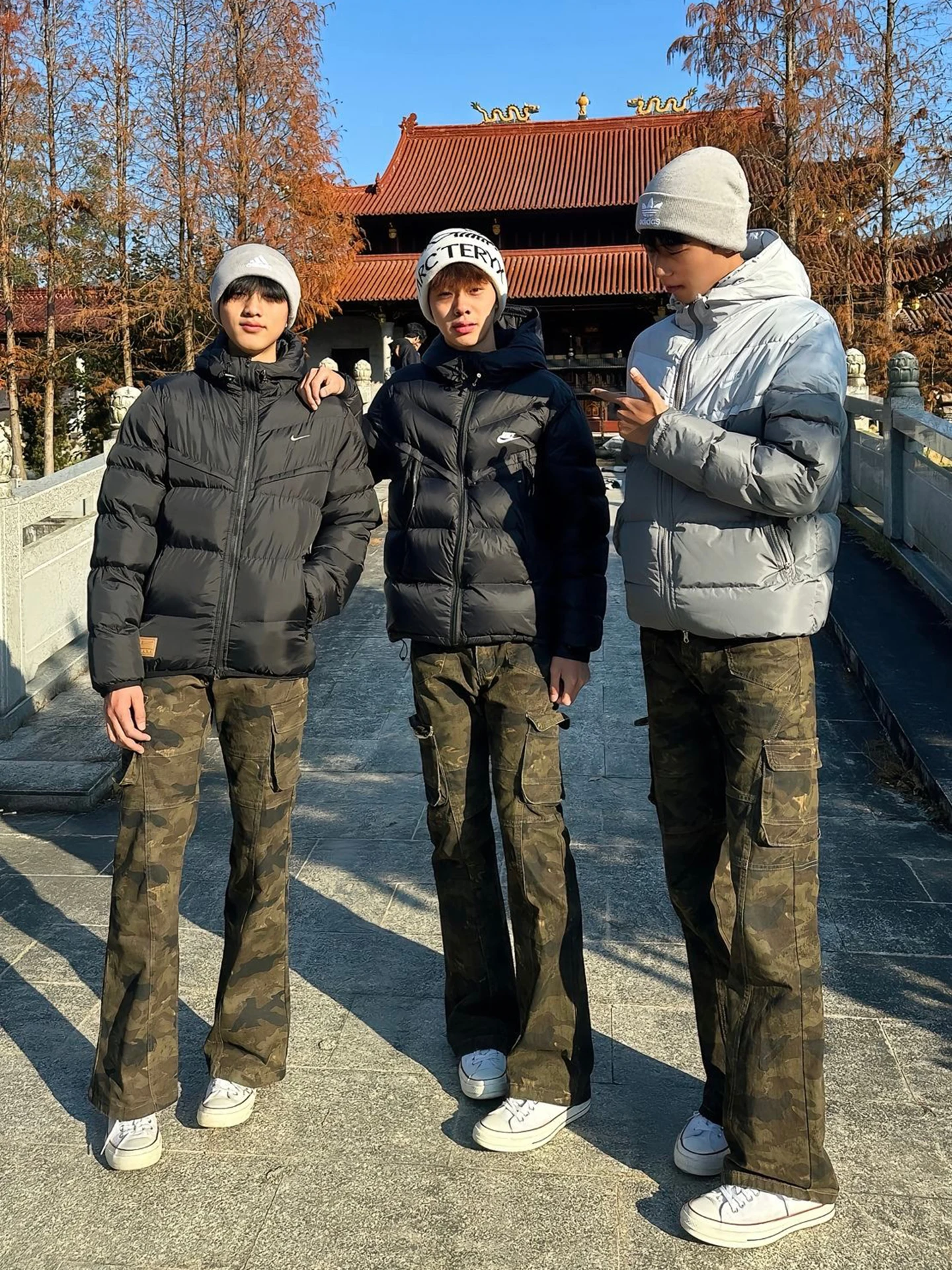 

American High Street Vibe Camouflage Fce Lined Men's Jeans Winter Sli Workwear Pants CleanFit Flared Legs