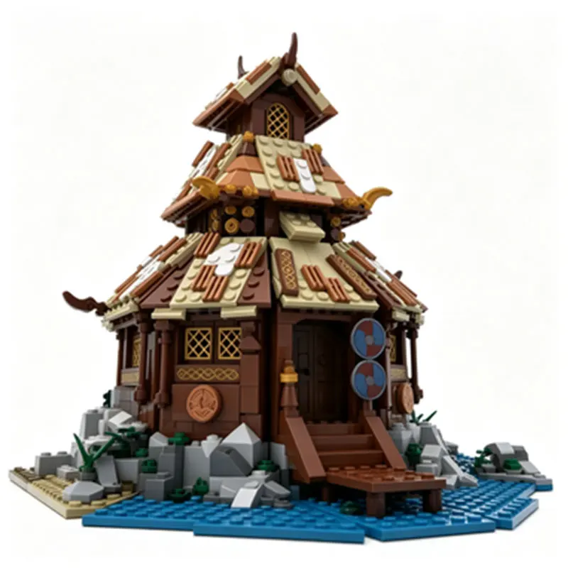 

MOC Viking Village Expansion Scene Building Hut Small Particle Assembly Block Model Toy Ornament 985pcs