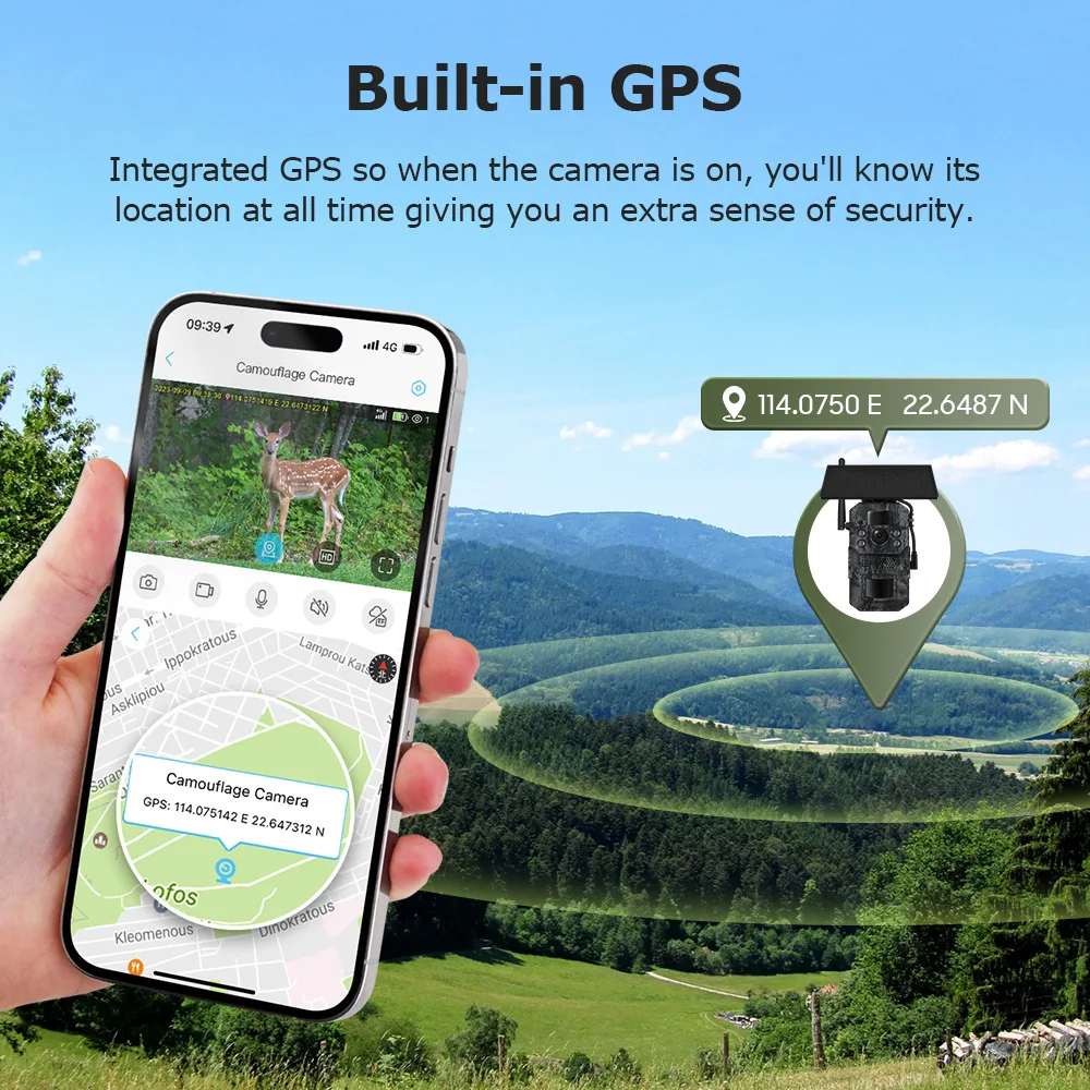 4G ソーラー式ハンティングカメラ、3MP HD 野生動物カメラ、GPS 追跡カメラトラップ、ナイトビジョンリモートセキュリティ追跡カメラ