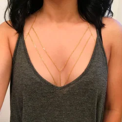 New Summer Sexy Chest Chain Bra Bikini Metal Body Chain Jewelry for Women Beach Harness Simple Body Chain Decoration Jewelry