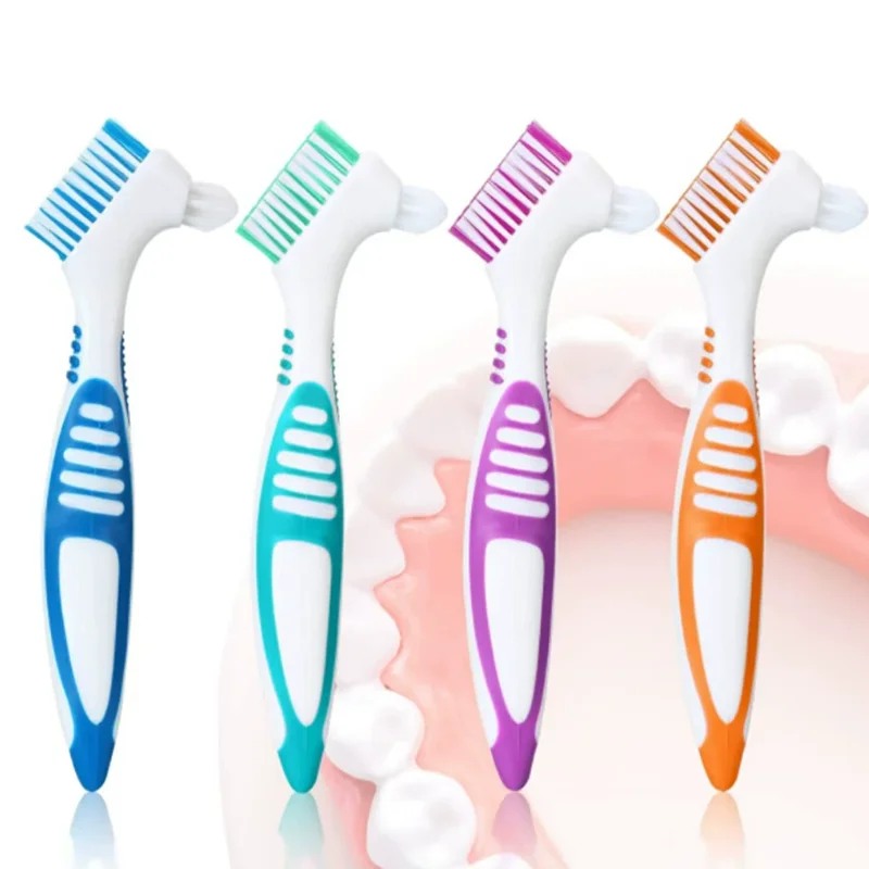 1Pcs Denture Brush Toothbrush Dual Delicate Heads Teeth Braces Oral Cleaning for Men or Women Deticated Brush Brighting Friendly