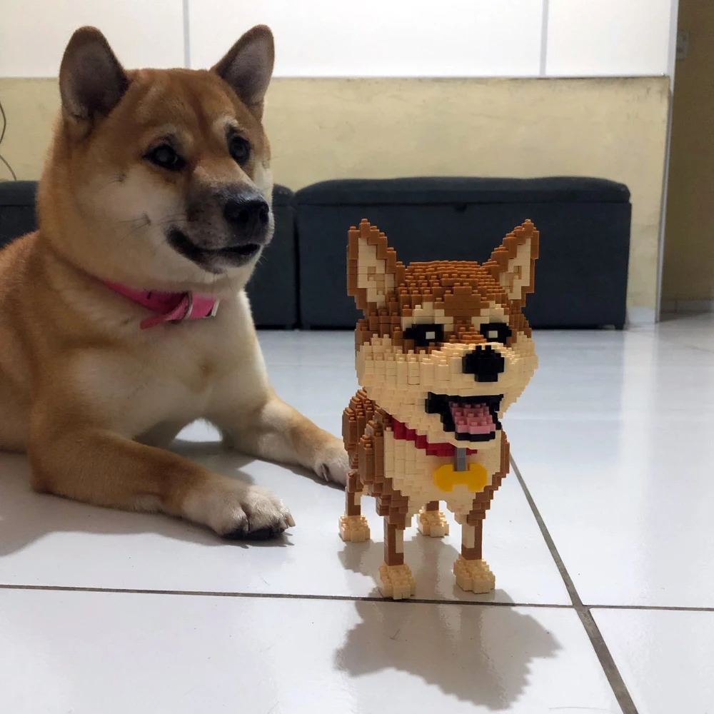 KNEW BUILT Shiba Inu Dogs Model Micro Mini Building Blocks: Educational Recreation Toys for Pet Lover Gifts and Husky Decor