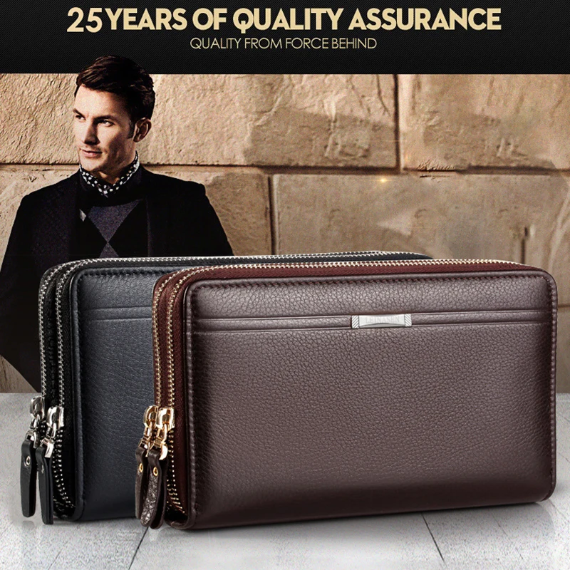 Clutch Bag for Man PU Leather Long Wallet Luxury Purse Square Card Phone Pouch Casual Hand Porter Holder Zipper Handy Bag Male