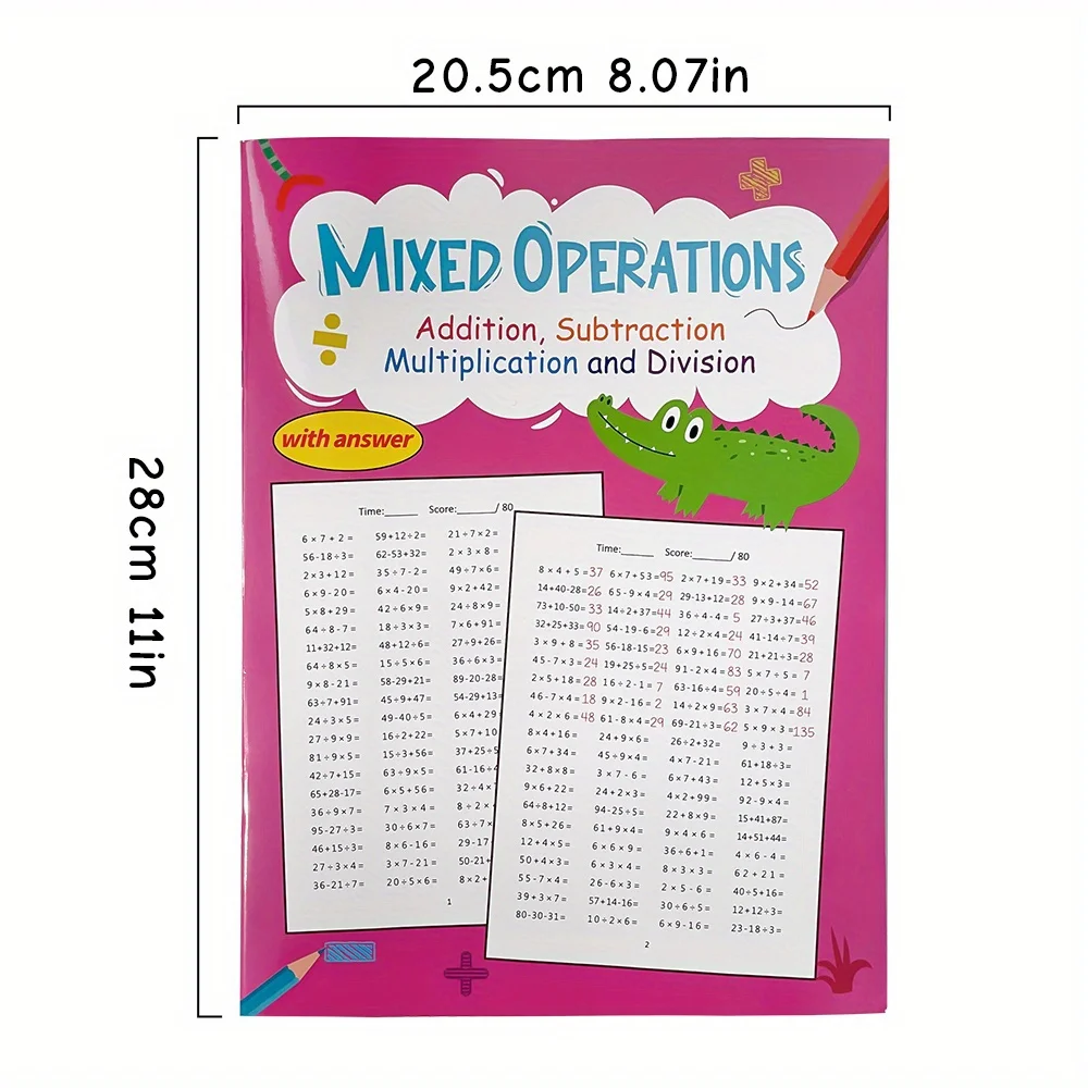 Math Workbook for Grade 3-4 Mixed Operations with Answers, Addition, Subtraction Multiplication Division Practice Tests Book