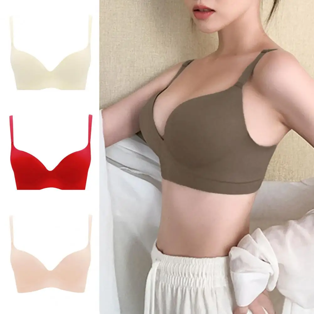 

Women Wireless Bra Comfortable Push-up Bra for Women Wireless Anti Sagging Brassiere Solid Color Gathered Bra Four Rows Three