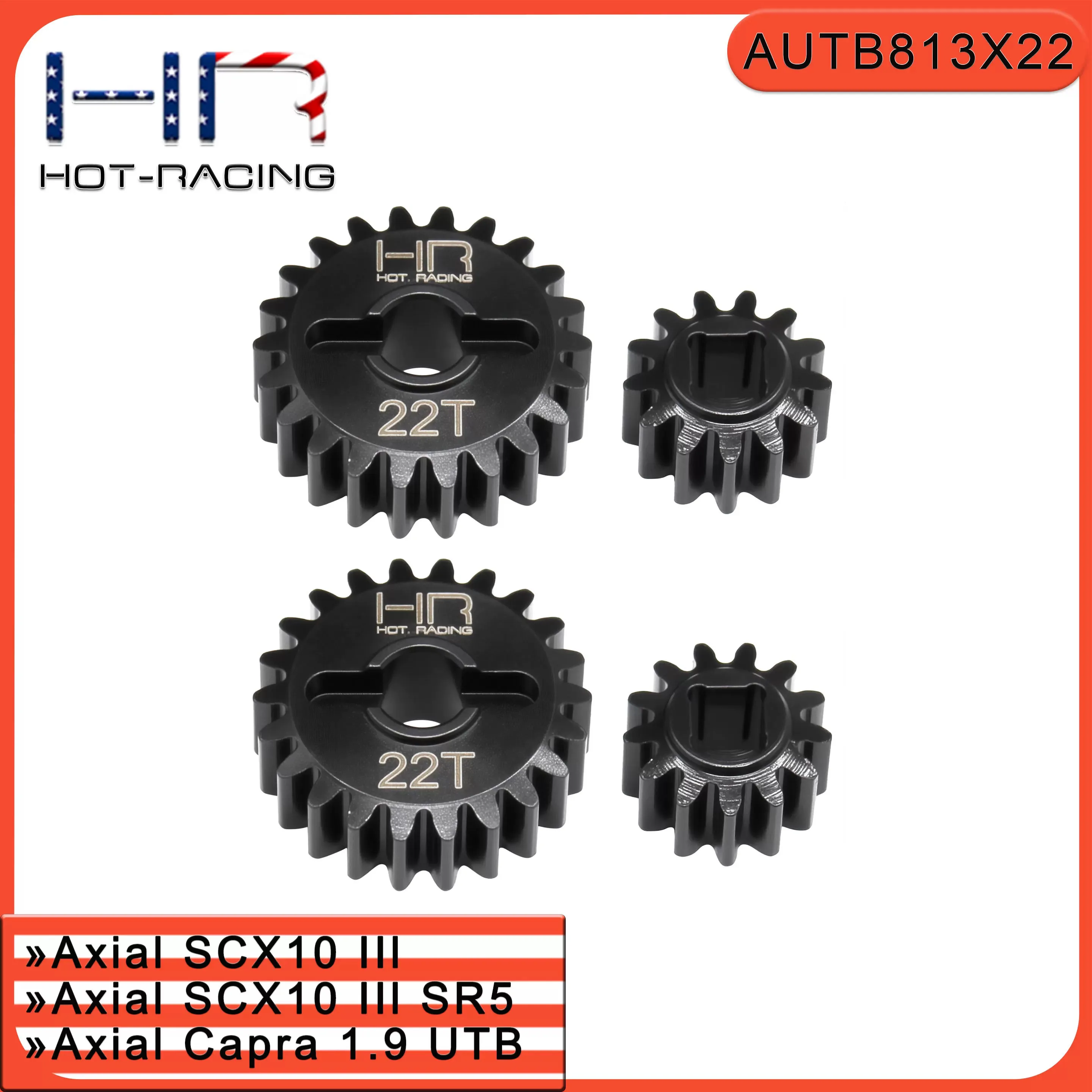 HR AUTB813X22 4140 Steel 13/22 Portal Overdrive Gears Capra 1.9 UTB, Silver Mark, Replace AXI232007