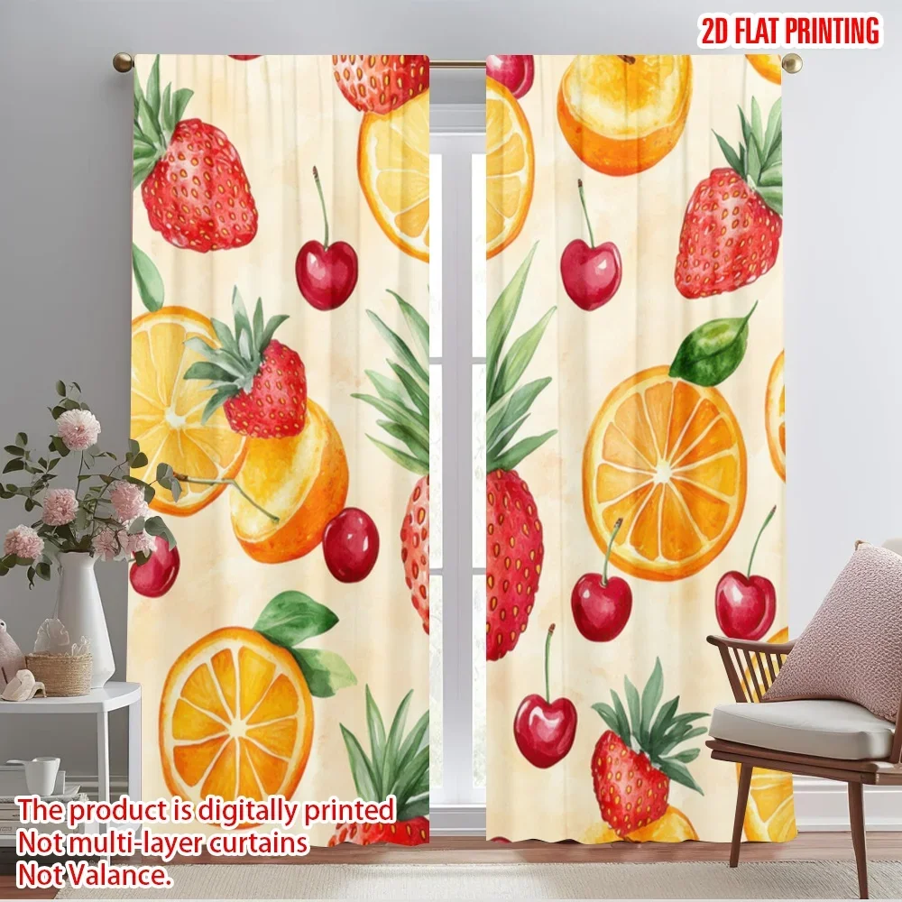 2pcs,2D plane printing Curtains Digital Printed Fruit Fiesta 100% Polyester (without rod) All Seasons Use for Living Room,