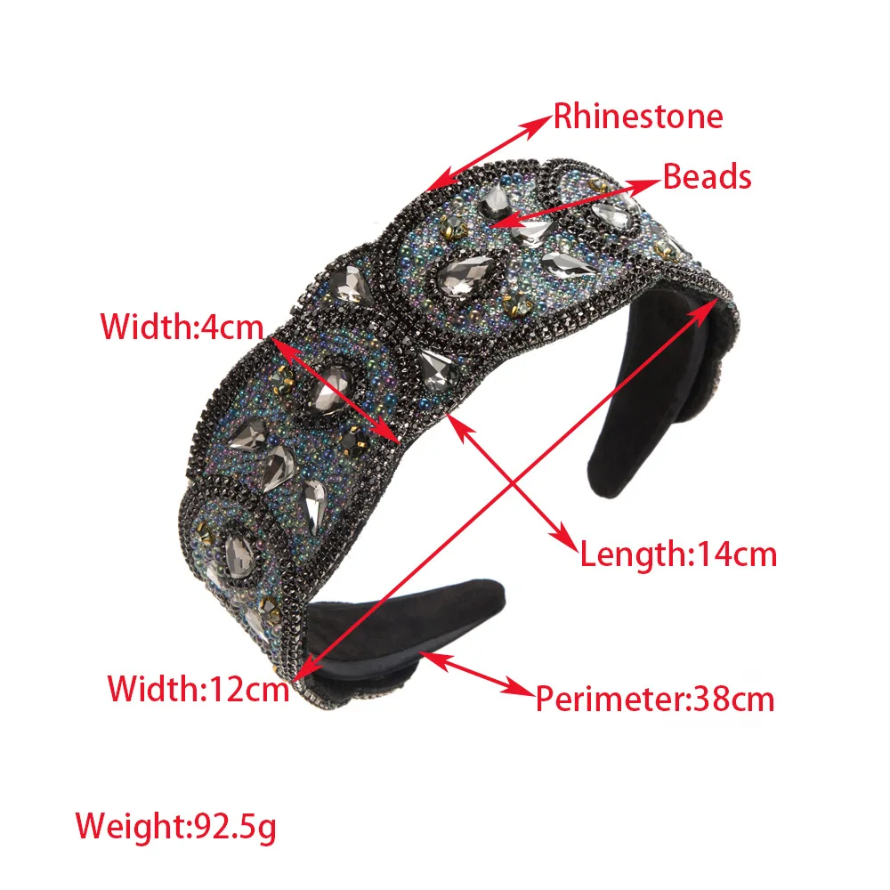 Wide-Brimmed High-Topped Ball Hair Accessory Industry Retro Baroque Color Drill Bit Band Women's Wide Edge Full Diamond Hair 484
