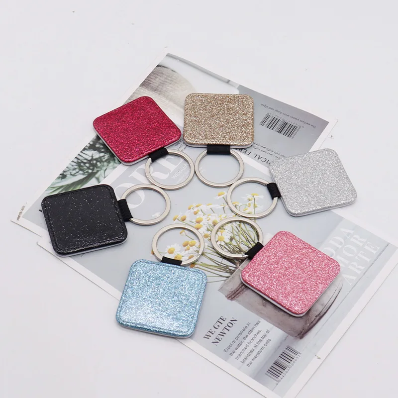 

100pcs/lot Blank Sublimation Shiny PU Pendant Tags Side Glittering Square Keychains DIY Printing Heat Transfer Print