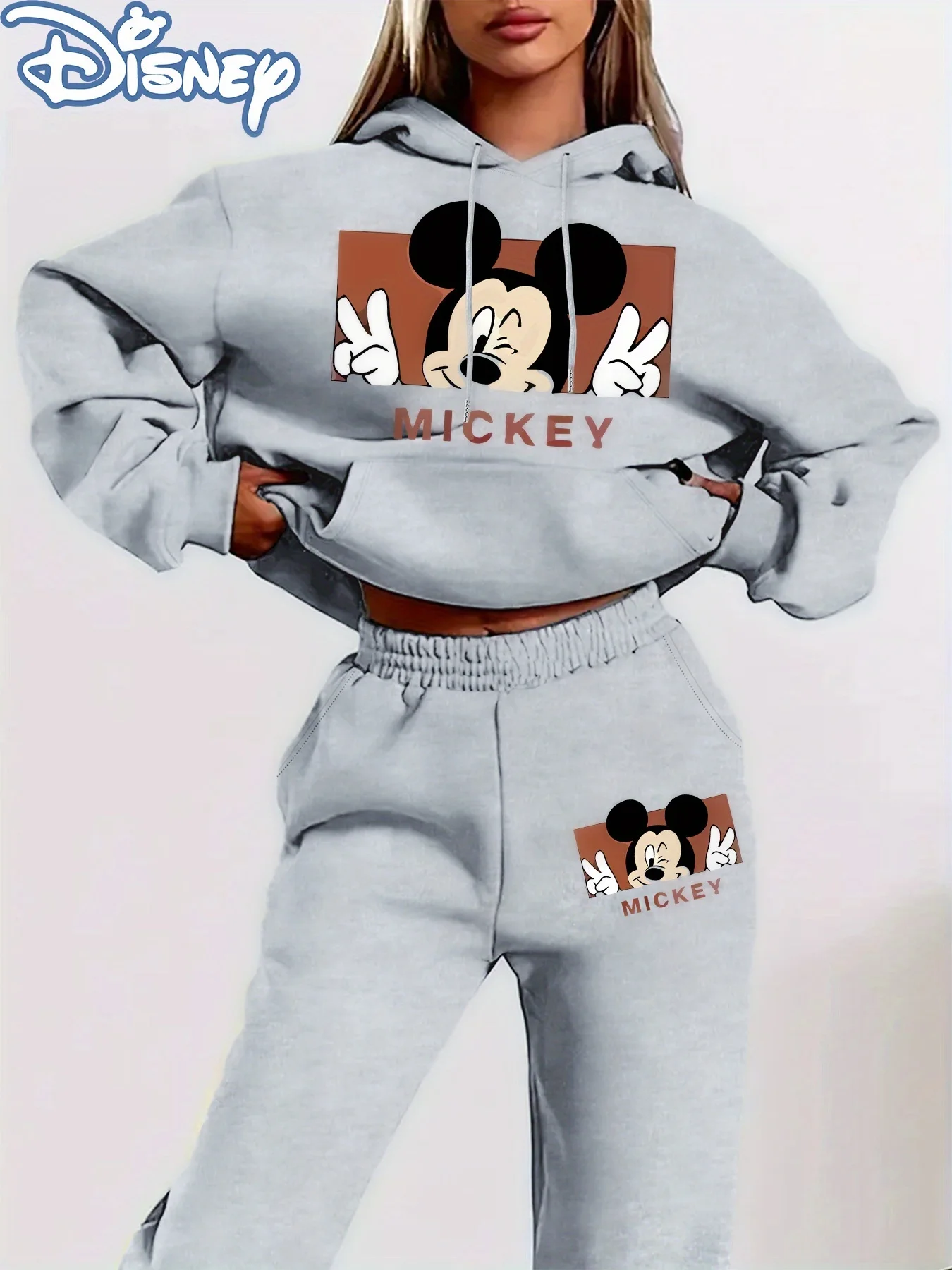 

25/26 Коллекция Микки и Минни Диснея, милый и крутой осенне-зимний комплект с капюшоном, большие размеры, для взрослых, женщин и мужчин, уличный стиль