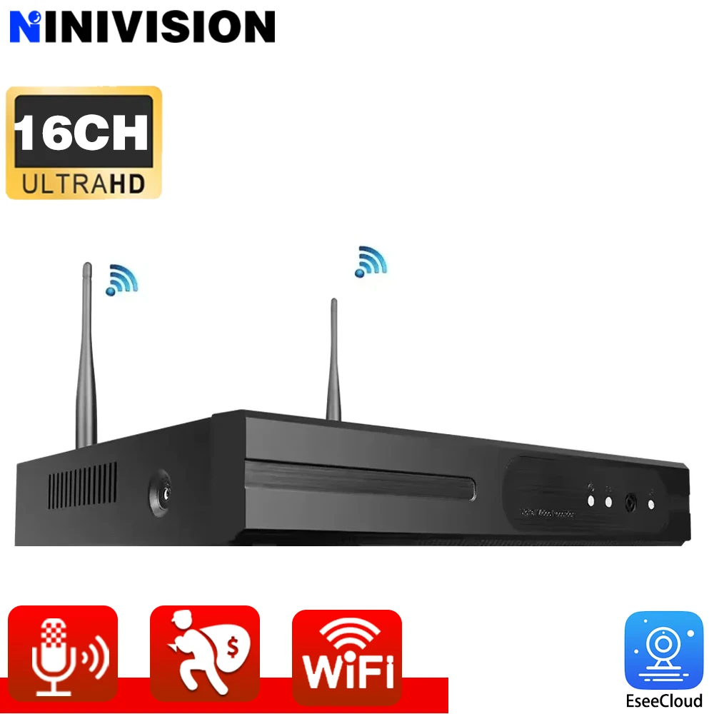 16CH H.265 5MP Wireless NVR Human Detection Wifi CCTV Camera System P2P IP Cameras Network WiFi NVR for Eseecloud APP 16 Channel