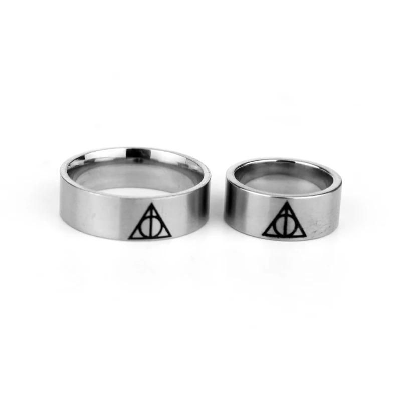 Movie Trendy Silver Color Deathly Hallows Stainless Steel Rings Geometric Circle Triangle Ring for Men Women Jewelry