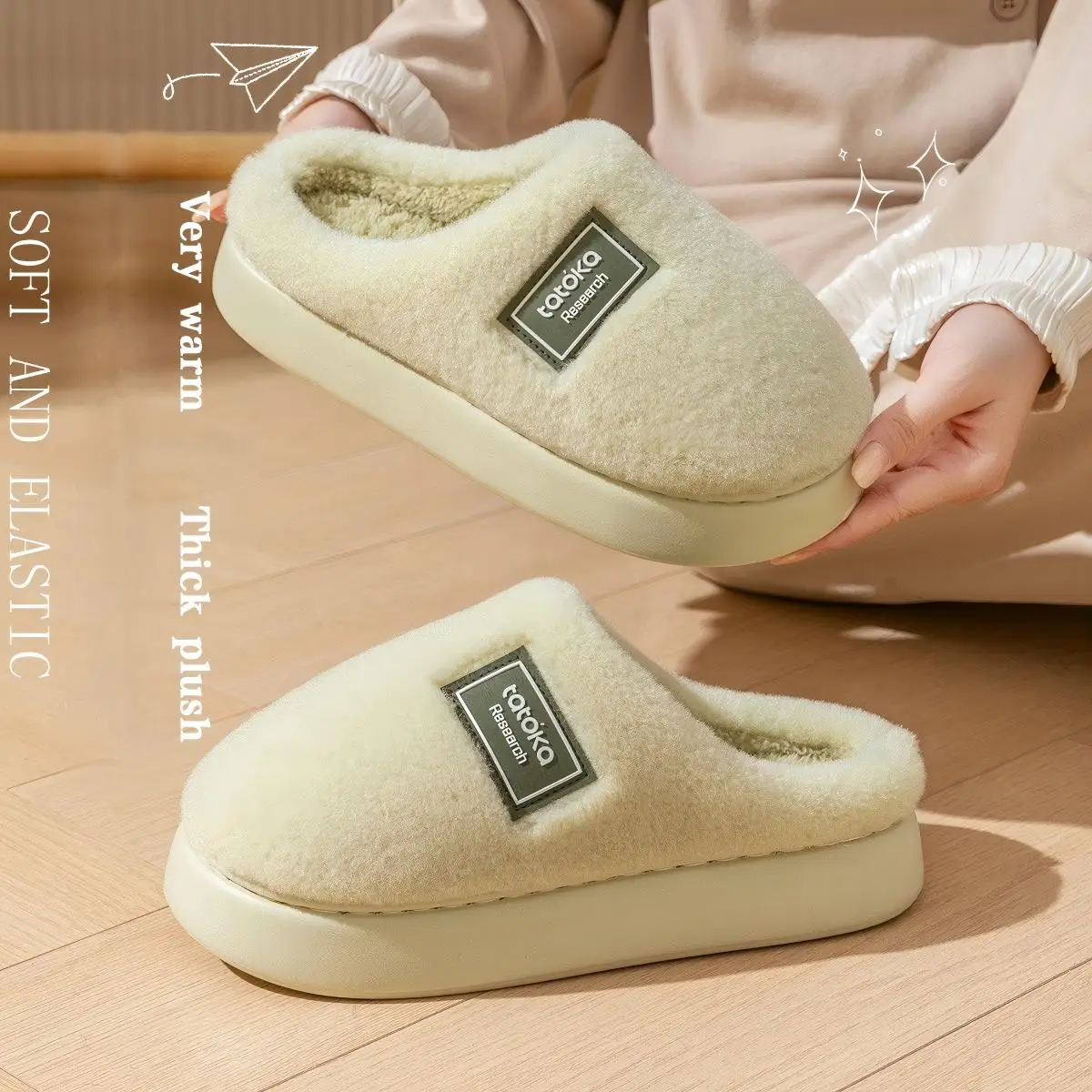 شباشب قطيفة راقية للسيدات مع ملمس يخطو على الغيوم، خريف وشتاء جديد للمنزل الداخلي قطن دافئ للنساء