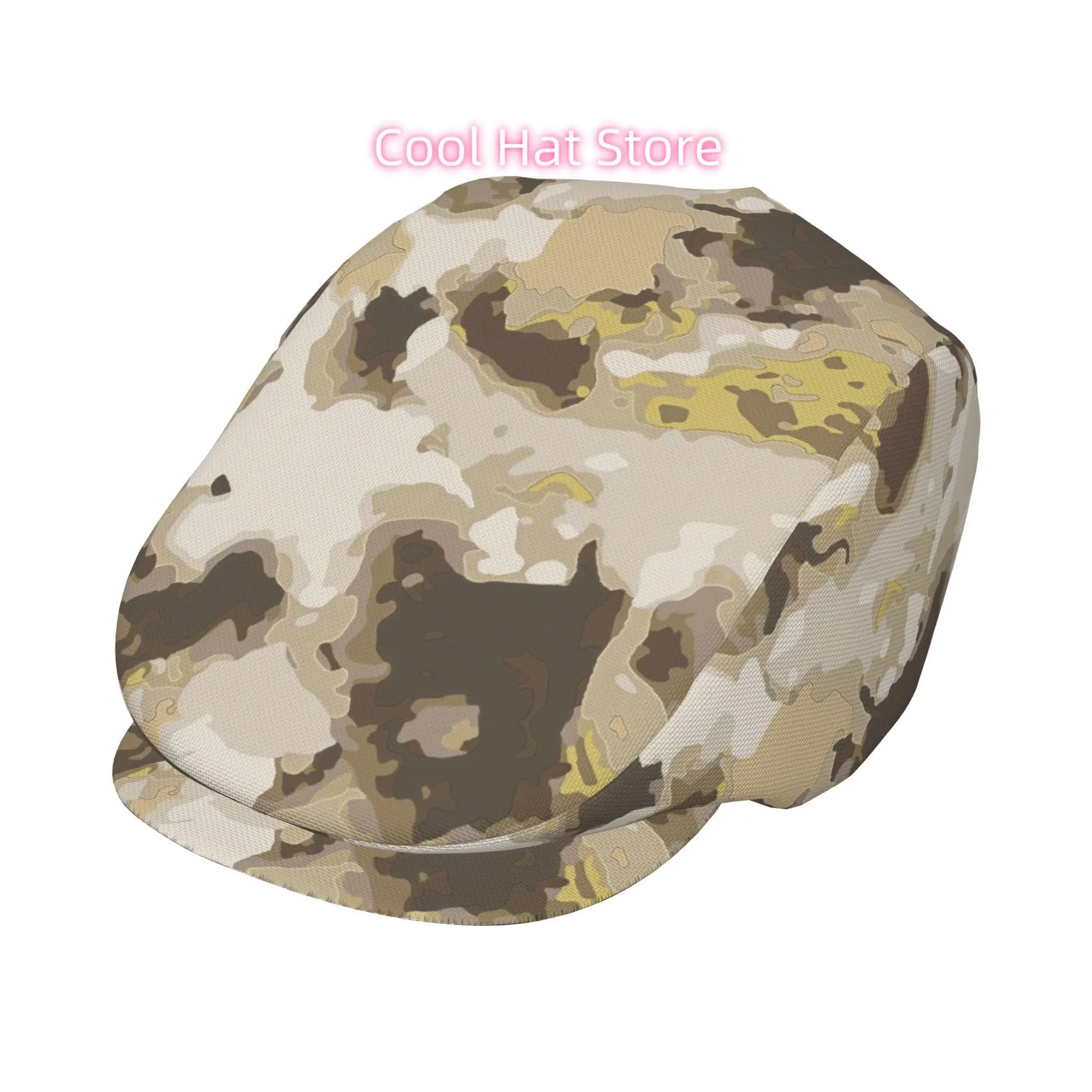 Desert Camouflage Pattern Unisex Flat-top Cap, Adjustable Beret, Newsboy Cap, Ivy Cap, Taxi Driver Caps, Irish Caps, Front