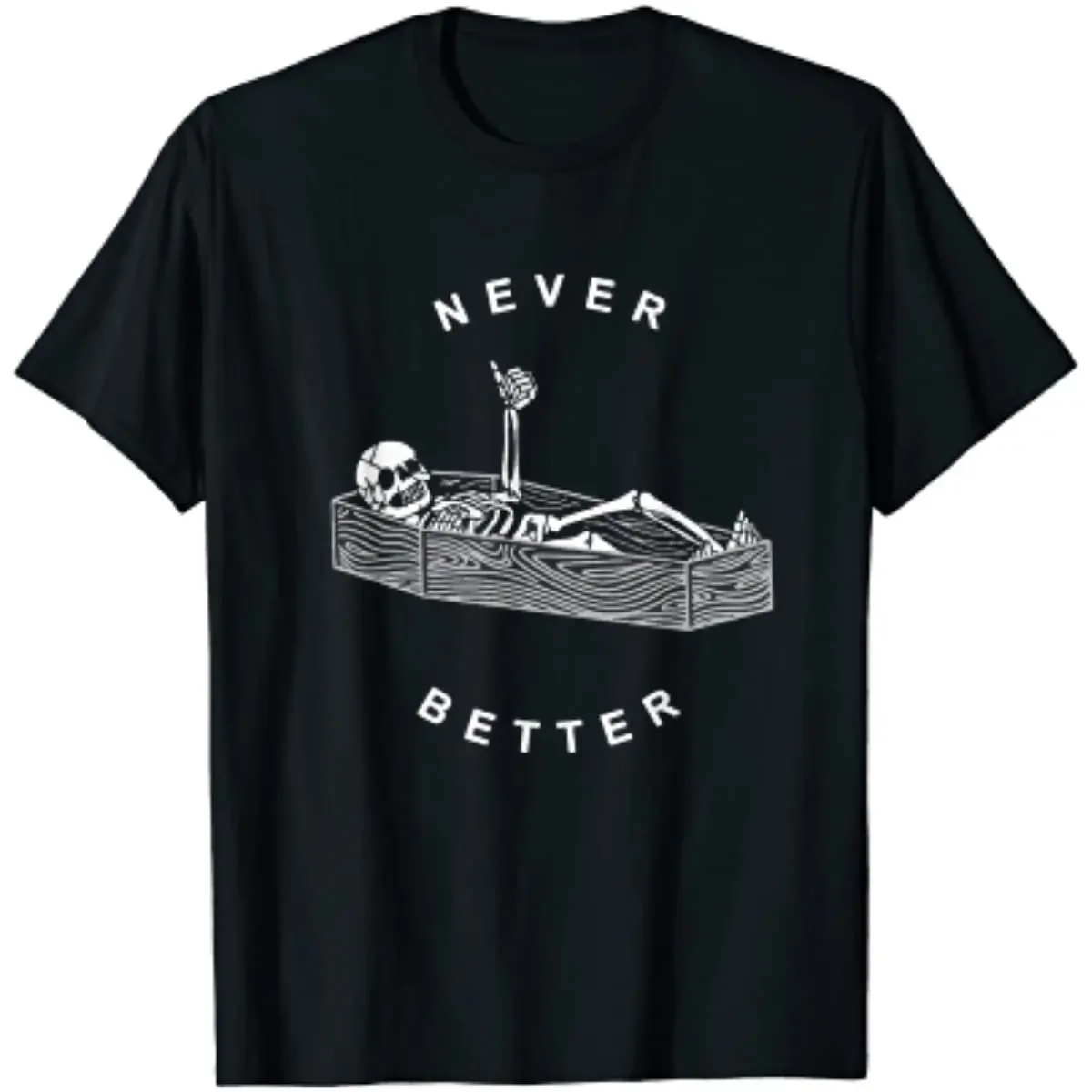 

Никогда не лучше, футболка со скелетом черепа в гробе, Хэллоуин, хлопковая повседневная футболка с рисунком «Четыре сезона», мужская футболка большого размера