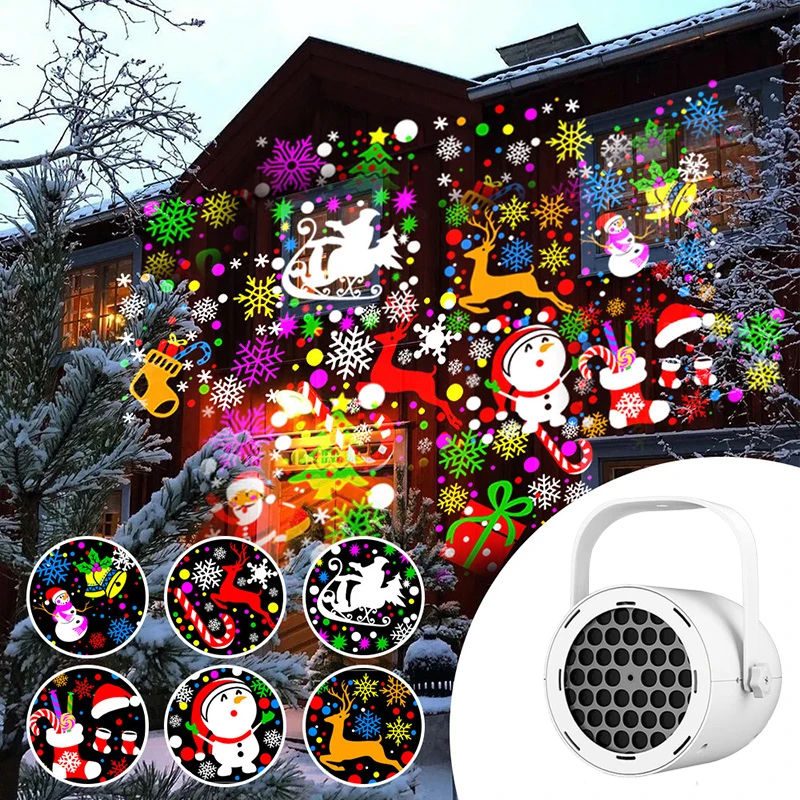 LED Snowflake Projector Light Rotating Christmas Atmosphere Lamp with Film Patterns for Indoor Outdoor Holiday Home Decor