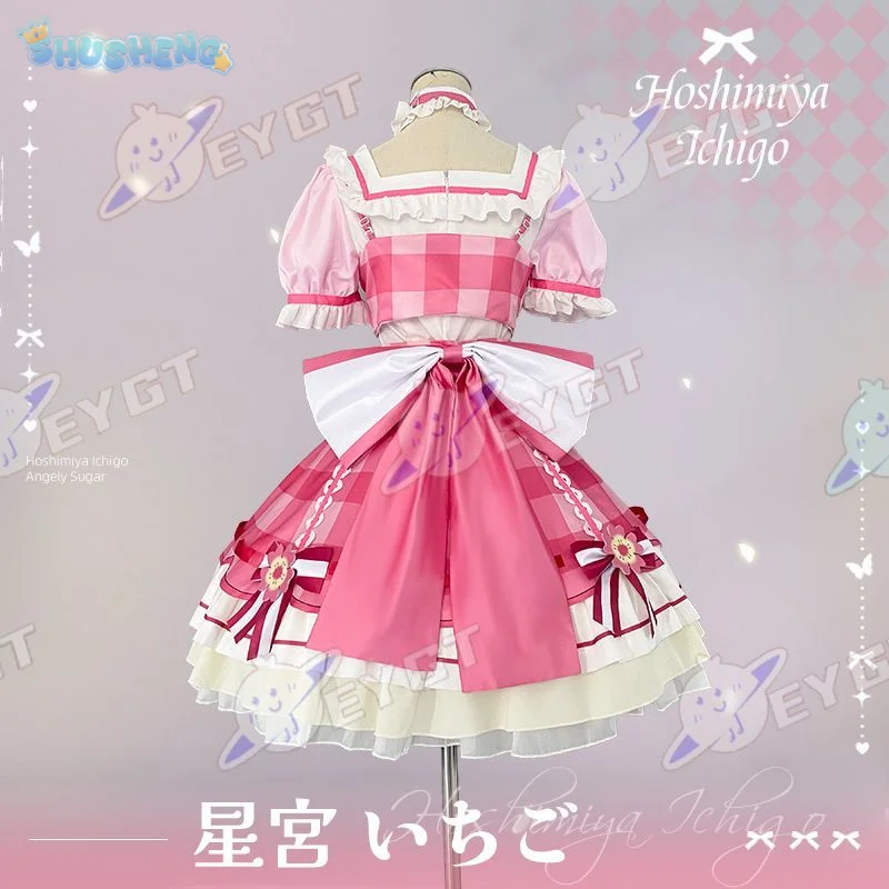 

Anime Hoshimiya Ichigo Aikatsu！Cosplay Costume Halloween Carnival Pink Lolita Dress Socks Tie Necklace Top Uniform Women Set