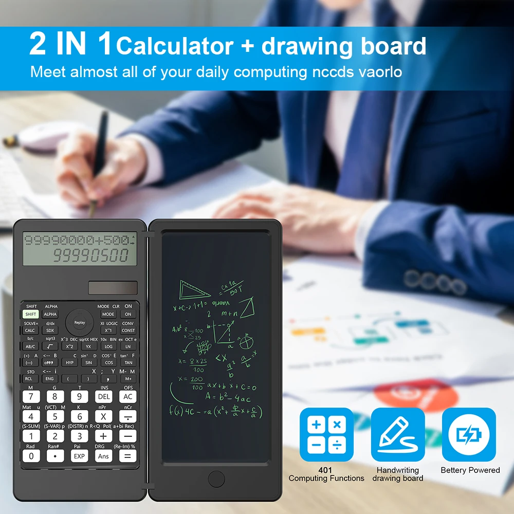 401 Computing Functions Solar Scientific Calculator With 6 inch Writing Tablet Foldable Professional Calculators PK 991MS 991ES