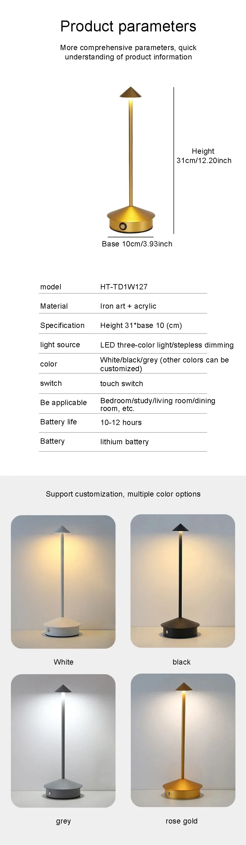 GGbingo Dimmbare Tischlampe Kreative Touch-LED-Kaffeetischlampe Lampada Da Tavolo Dekor Typ-C Schreibtischlampe Wiederaufladbar – Detail 10