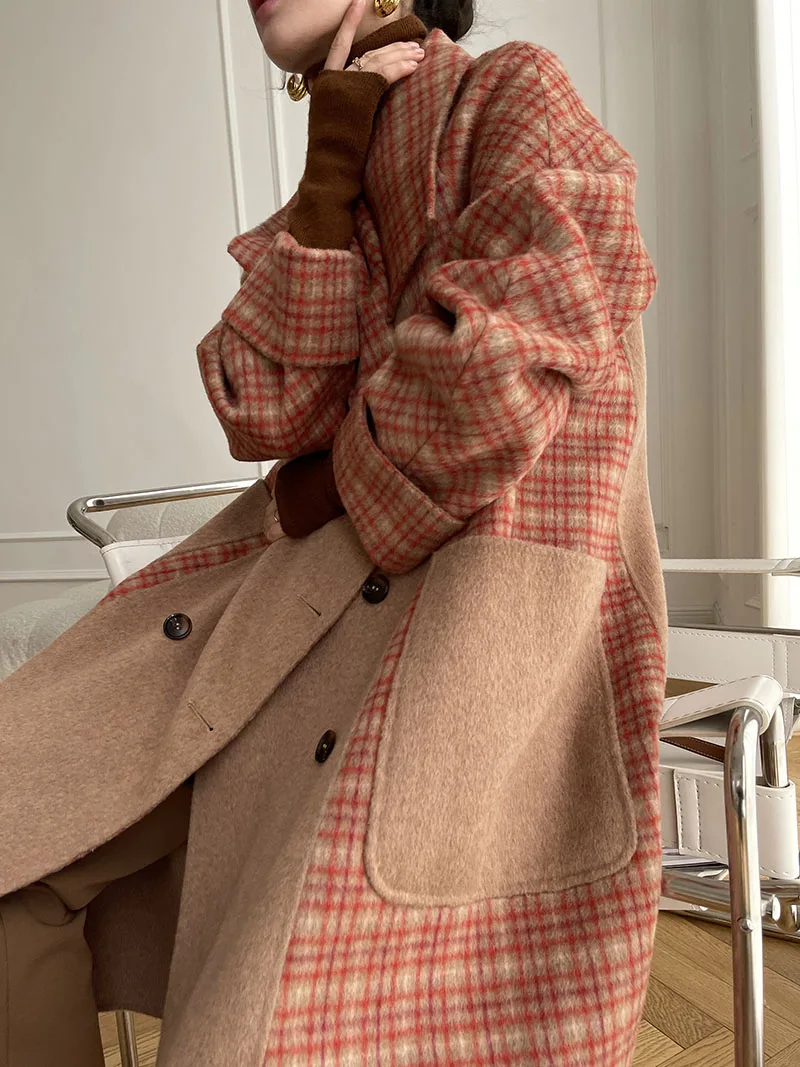 

Autumn&Winter 2025 New Custom Wool Tweed Coat Design Sense Suit Collar Fashionable Plaid Patchwork Jacket Women