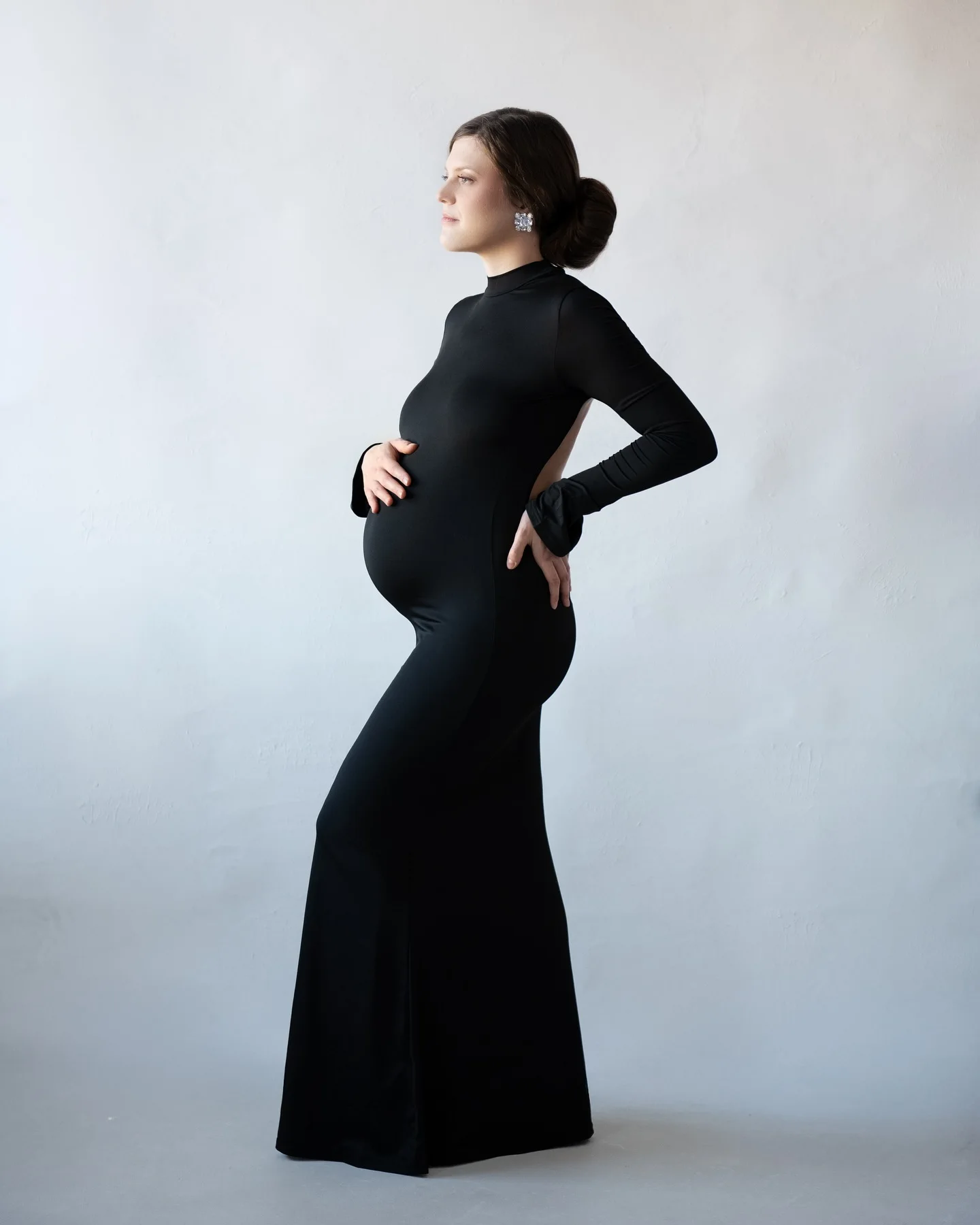 الصلبة اللون عارية الذراعين نصف الرقبة العالية مطاطا سليم صالح فستان الأمومة التصوير الدعائم فستان Bodycon ماكسي فساتين طويلة #5