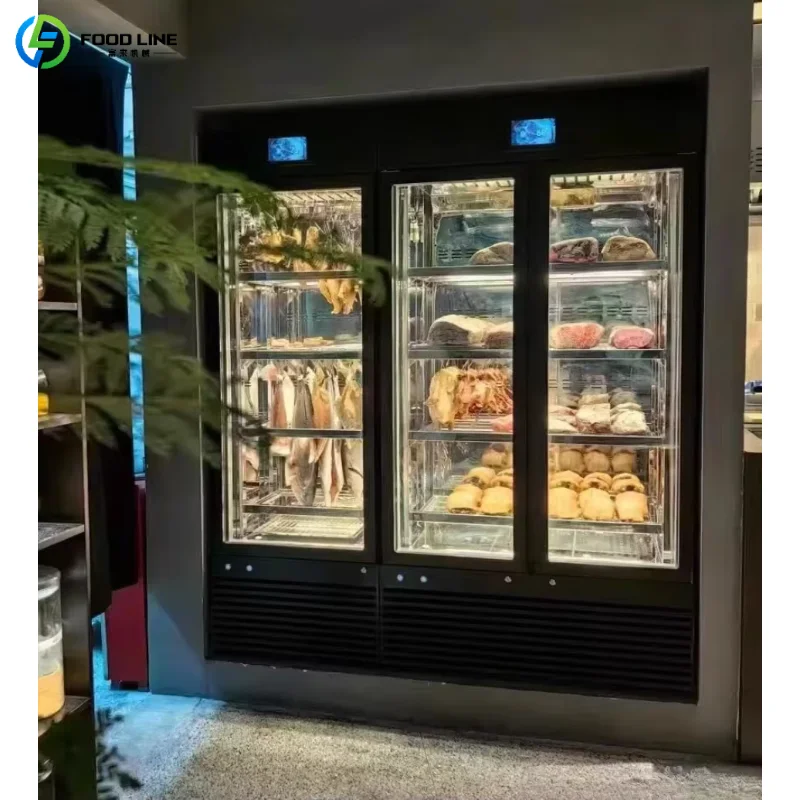 Customized Three Door Dry Ager Refrigerator Professional Beef Aging Cabinet Heavy Duty Meat Curing Fridge for Butcher Shop