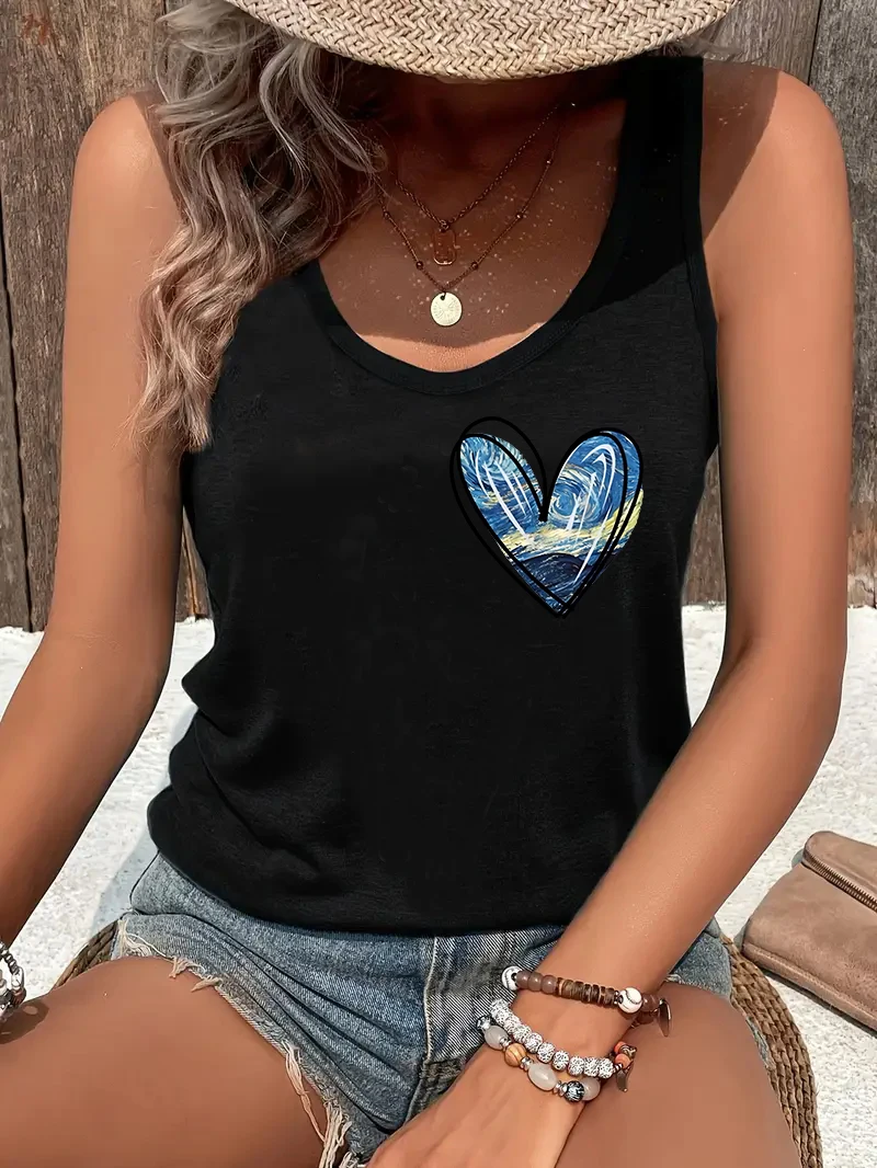 Retro Van Gogh 90s Streetwear  Vest Graphic Tank Top Women’s Sleeveless Crew Neck Casual Top Summer Spring