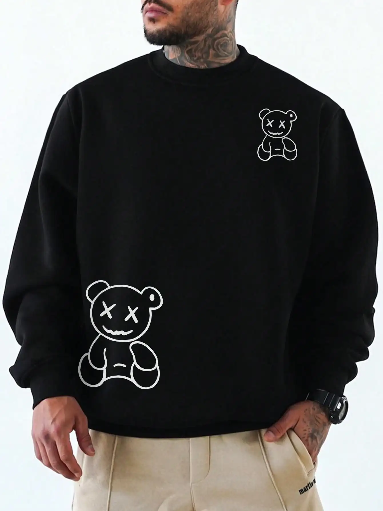 Creative Minimalist Illustration Cartoon Bears Men Tops Autumn Fashion Hoodies Comfortable Hip Hop Sweater Casual Loose Clothes