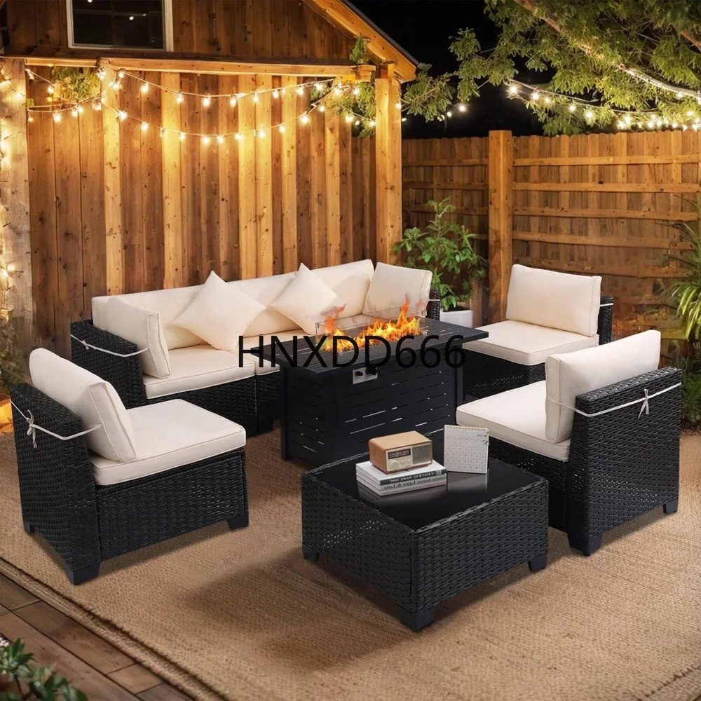 

Patio Furniture Set with Fire Pit Table, 8 Pieces Outdoor Furniture Set with 43in Gas Fire Pit and Coffee Table