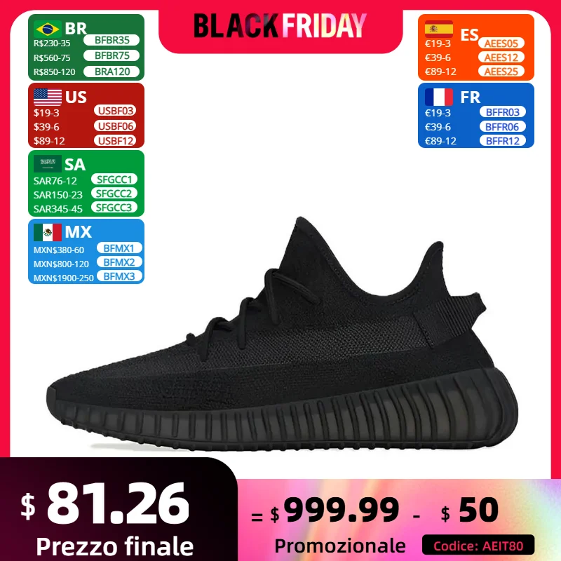 Adidas-zapatos informales para hombre y mujer, zapatillas cómodas con absorción de impacto, color negro, Boost 350 V2
