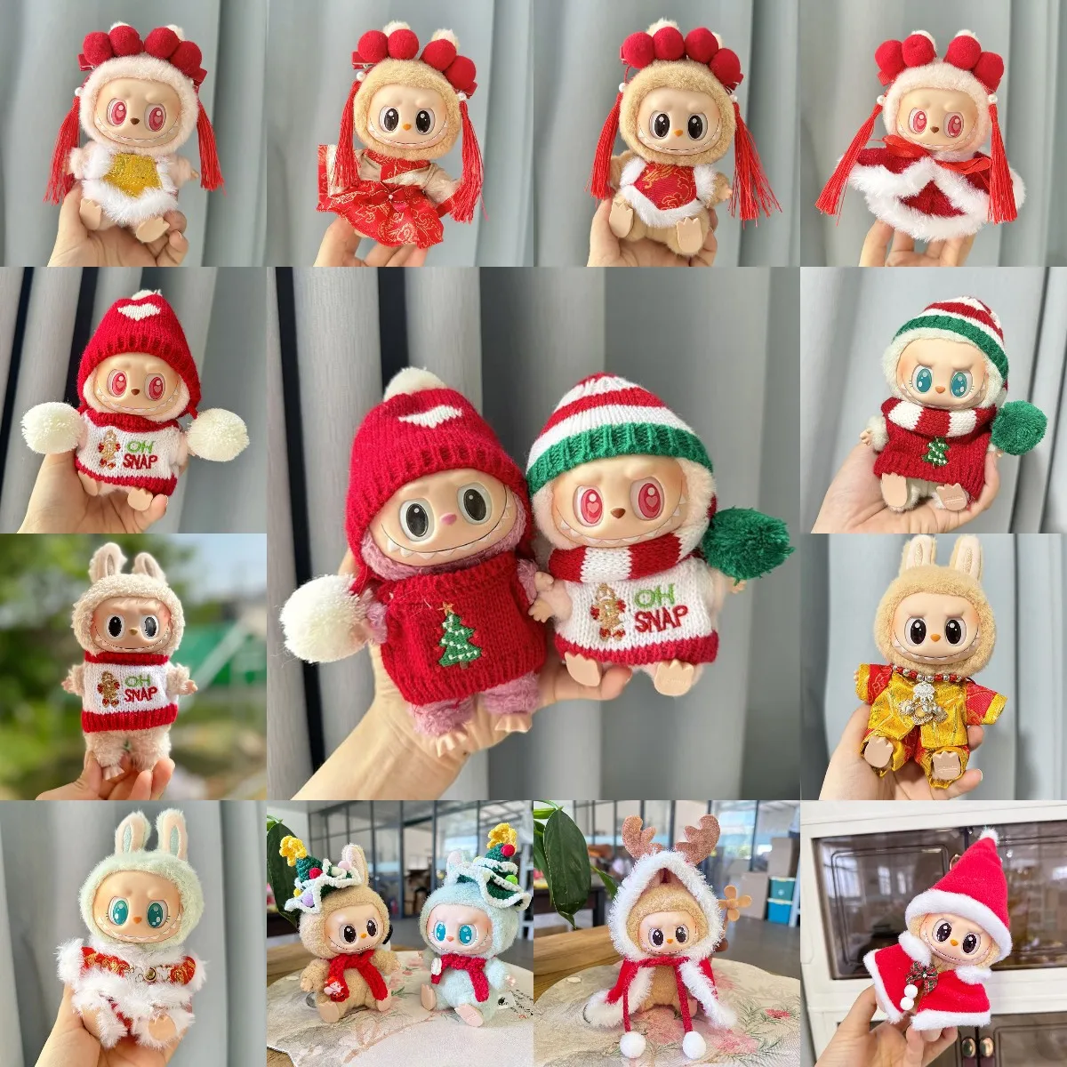 Mini pull en peluche pour courses, vêtements de Noël, Kpop coréen, Exo Labubu I II, fête assise, cadeaux du Nouvel An, hiver, 17cm