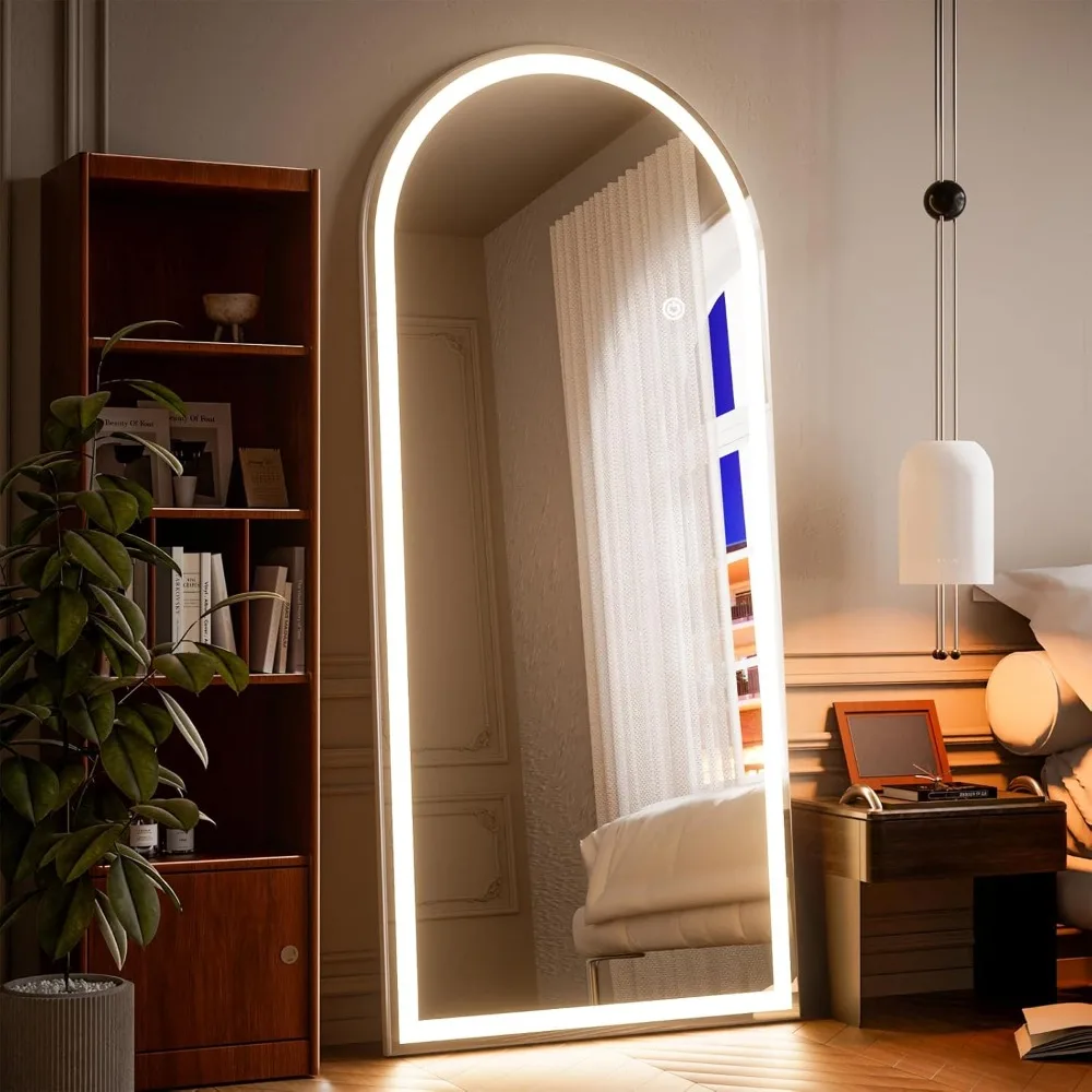 

Arched LED Full Length Mirror with Lights Wall Mounted Full Body for Bedroom Dressing Room 3 Color Lighting White