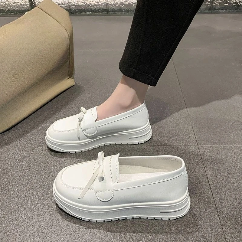 Soft Sole Comfort Nurse Shoes Women Anti Slip Odor Resistant Bow Thick Sole Height Increase Work Shoe