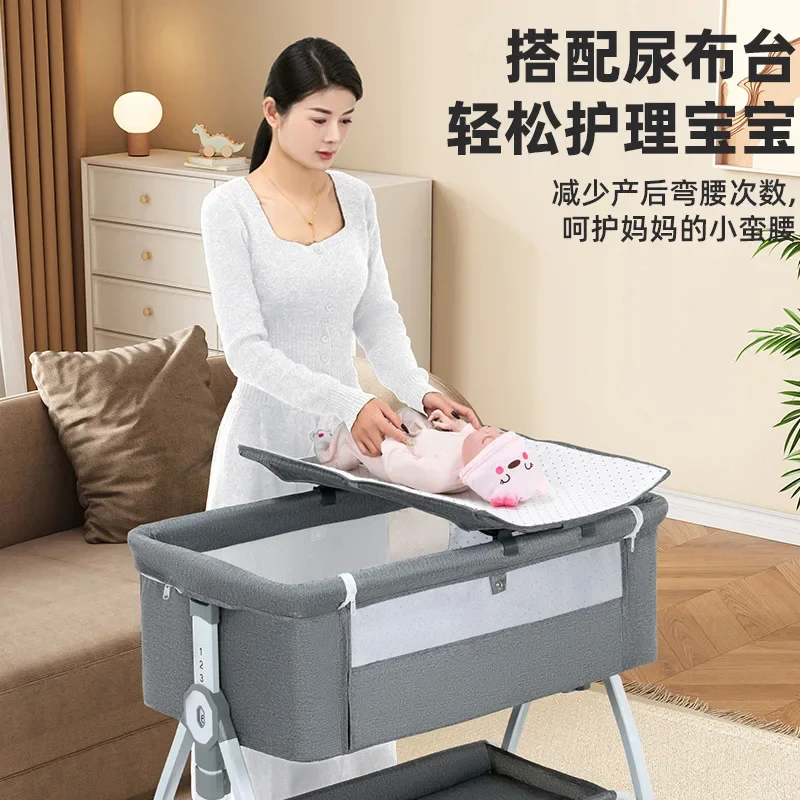 سرير أطفال حديثي الولادة، سرير كبير مقسم، سرير هزاز للأطفال BB، مهد متعدد الوظائف، قابل للطي #3