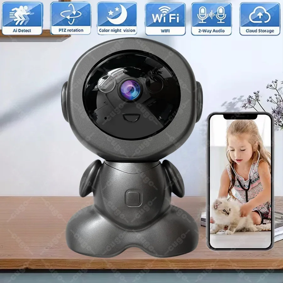 Caméra Robot de Surveillance WiFi 8MP PTZ, Moniteur Bébé de Sécurité, Audio Bidirectionnel, Vision Nocturne, Suivi Intelligent, Caméras IP Domestiques pour Animaux de Compagnie 1