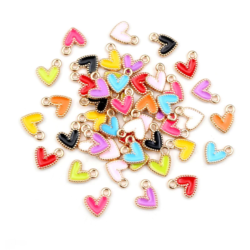 50Pcs 9x10mm Small Colorful Alloy Heart Charms Cute Love Pendants For DIY Bracelet Necklaces Jewelry Making Accessories