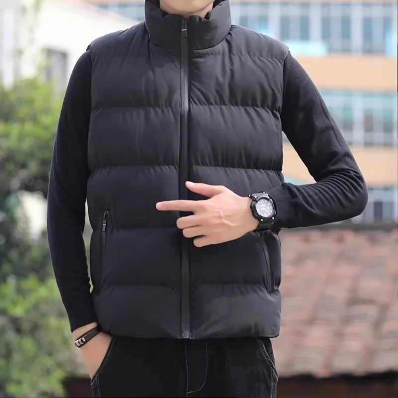 

Thiened Floing Warmth Resistant down Vest Men's Autumn Winter Stand Collar Loose Casual oulder Pad Jaet