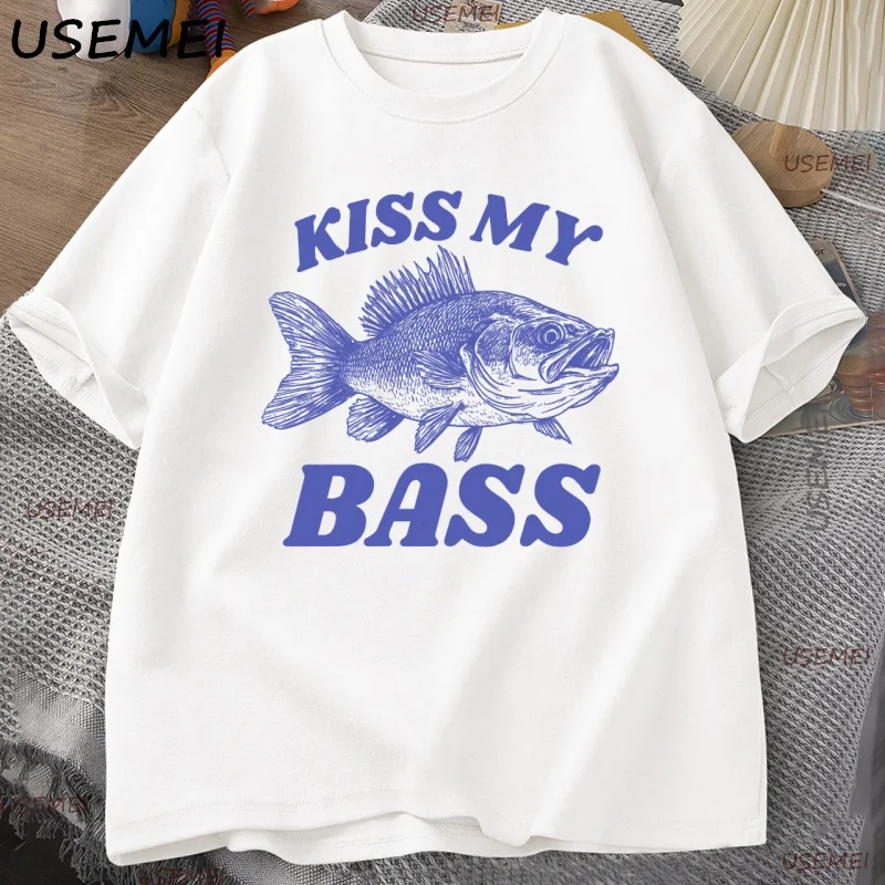 

Retro Fishing T Shirt Kiss My Bass Tee Funny Men Dad Grandpa Fishing T-shirt Outdoorsman Humor Top Fisherman Gift Clothes Tshirt