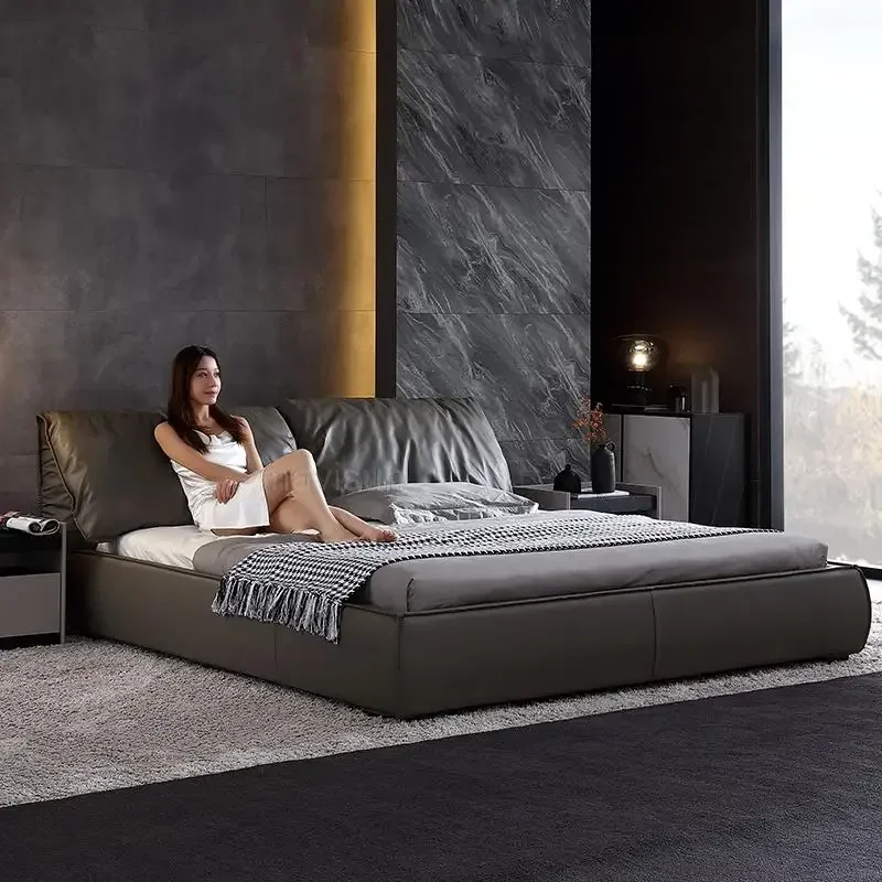 

Italian Post-Modern Leather Bed Luxury Modern Minimalist Master Bedroom Bed Nordic Minimalist Wedding Bed Leather Bed