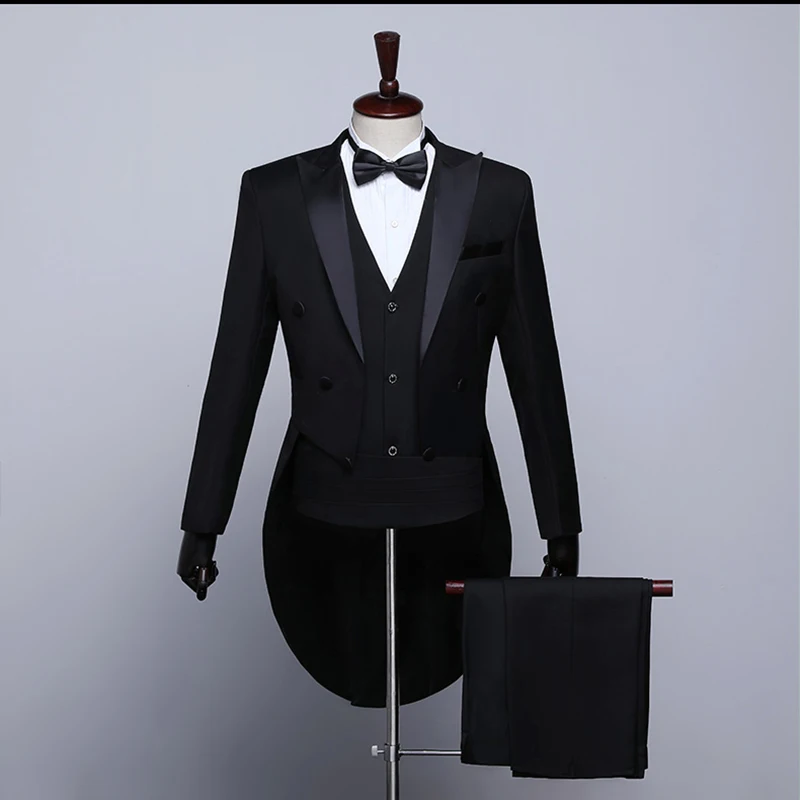 Smoking Tailcoat pour hommes, Costumes habnommée, Queue d'hirondelle, Manteau bleu marine, Veste mas