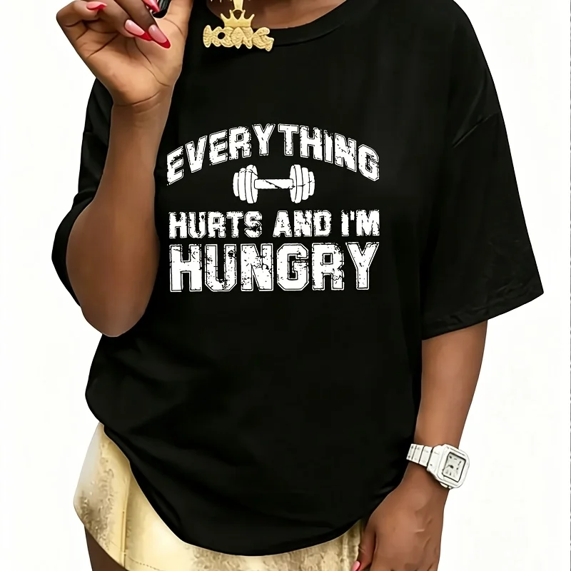 Everything Hurts & I'M Hungry Women's 100% Cotton T-Shirt Fun Print Short Sleeve Top Casual Round Neck Tee S-5Xl
