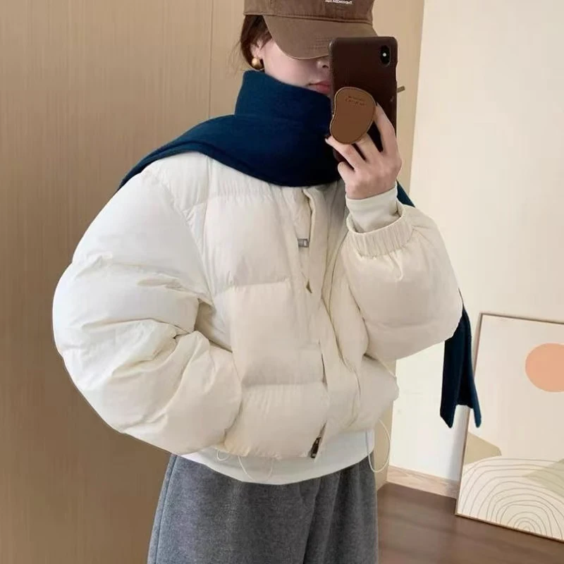 

Short Yellow Puffy Cotton Jackets Women Autumn Winter Casual Outerwear Korean Style Stand Up Collar Thick Warm Bread Cotton Coat