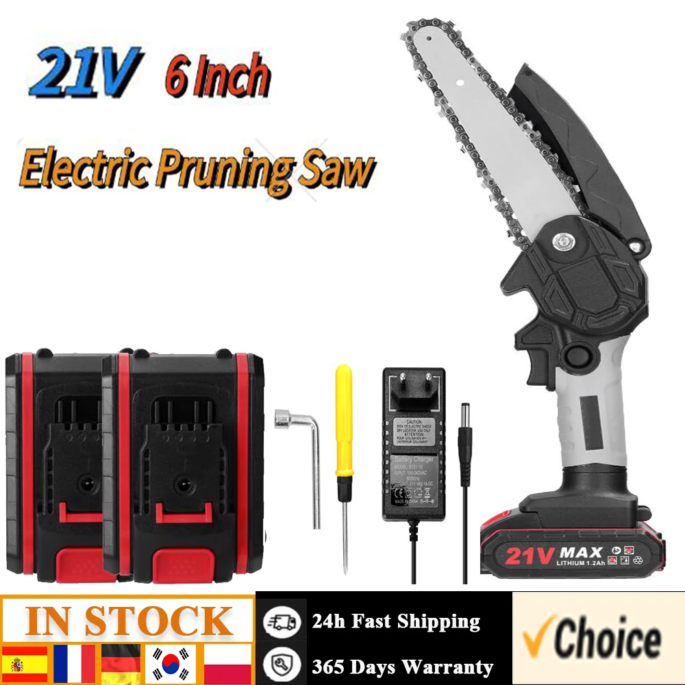 21V 6Inch Elektrische Snoeizagen Kleine Houtsplijten Kettingzaag Borstelmotor Eenhandige Houtbewerking Gereedschap Voor Tuinboomgaard