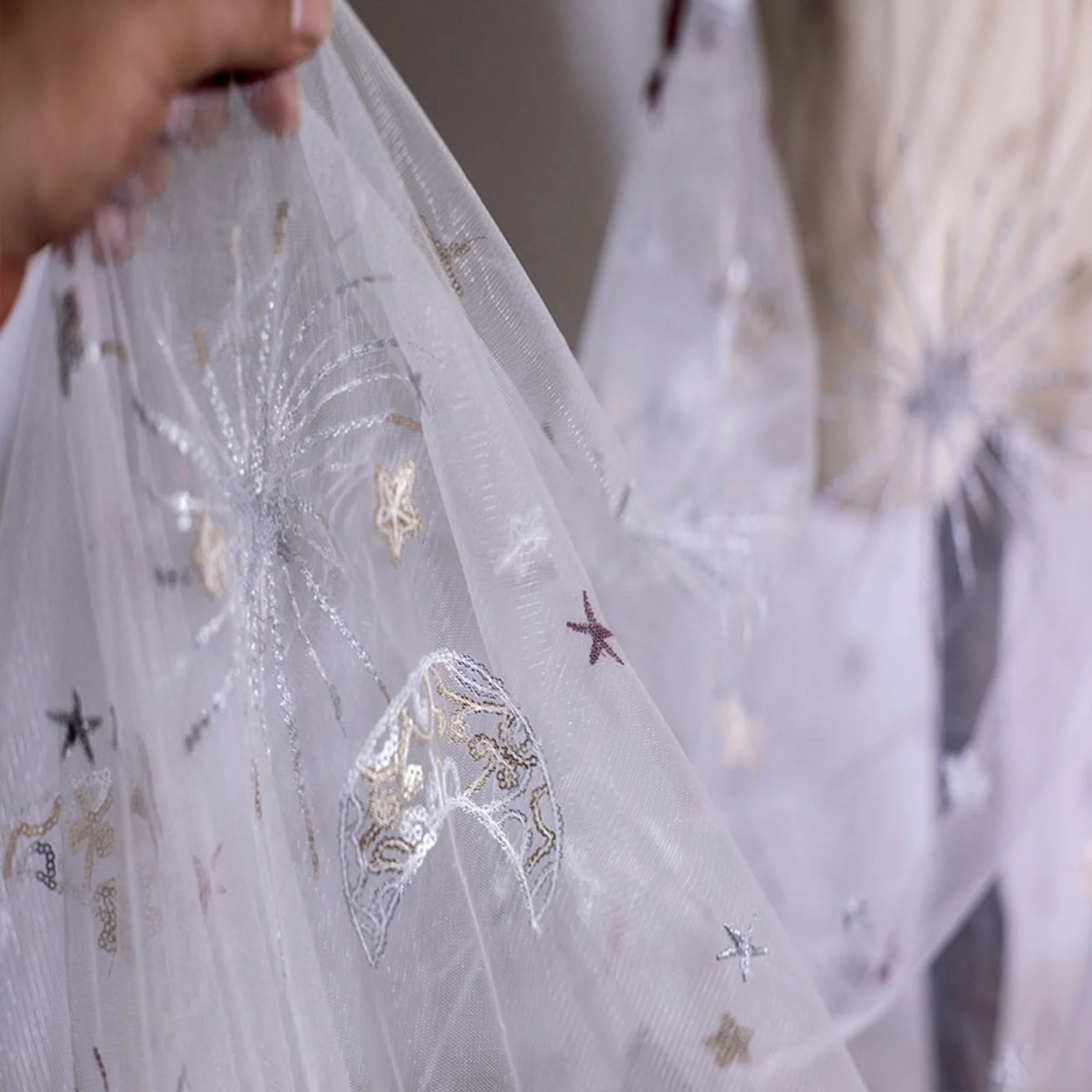 

Ширина 0,5 метра, 59,05 дюйма, кружевная ткань с блестками, кружевная ткань с небесным узором, 3D кружевная ткань, кружево для платья своими руками, 150 см