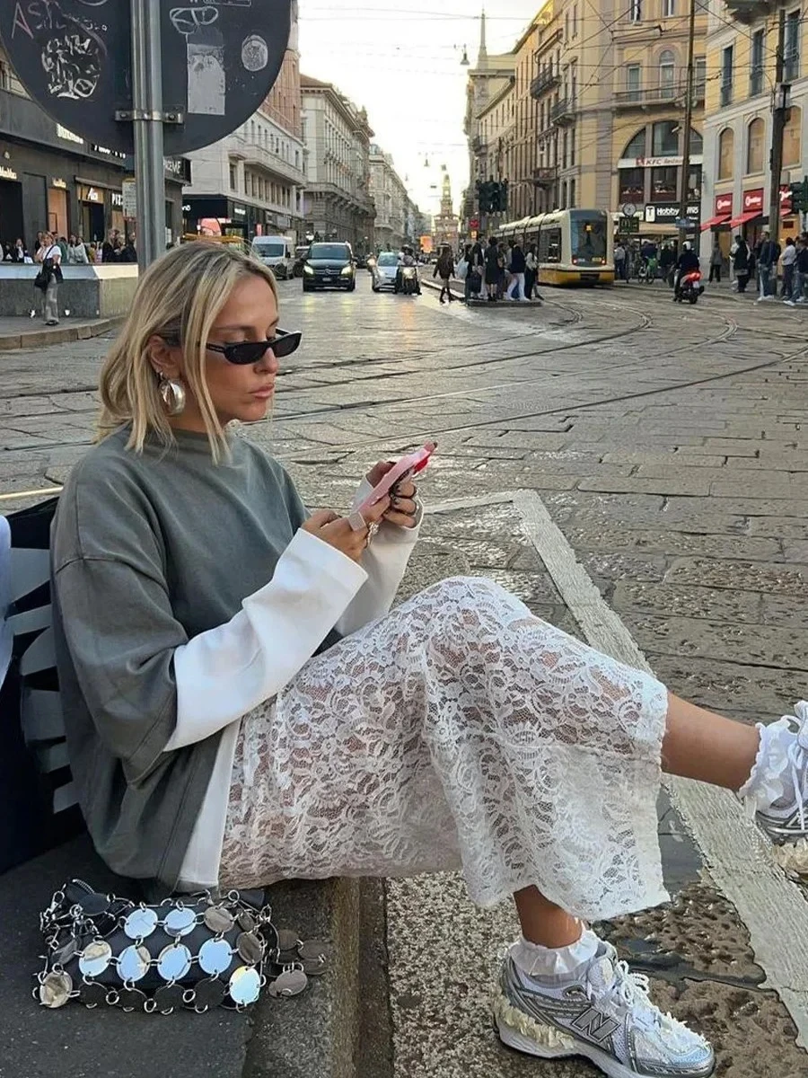 

Sexy comfortable versatile Perspective White Flare Skirts Summer Women Vacation High Waist Long Skirts Lace Beach Style Skirt