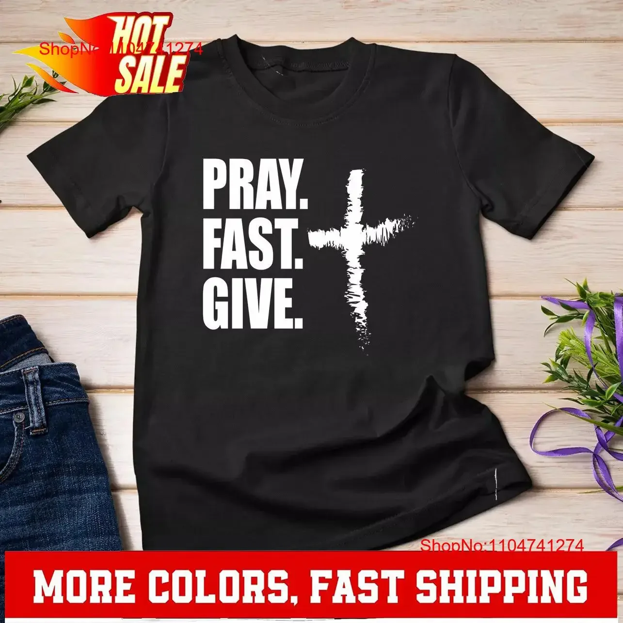 تي شيرت Pray Fast Give Lent للكاثوليكيات الرماد الأربعاء، رسم مغسول عتيق، ناعم قليلاً، متعدد الاستخدامات، ممتد