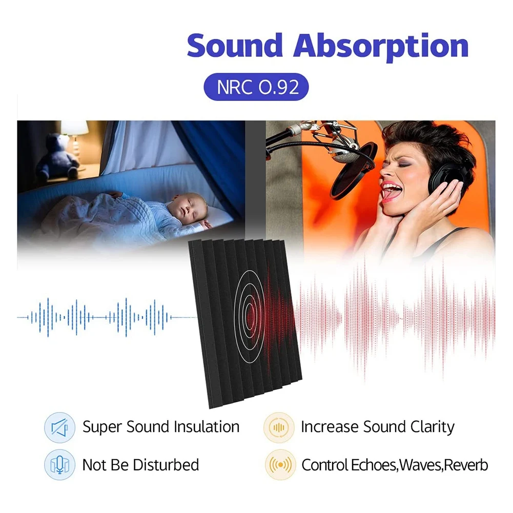12er Pack selbst klebende Akustik platten, schall dichte Schaumstoff platten, hoch dichte Schallschutz wand paneele für zu Hause (schwarz)