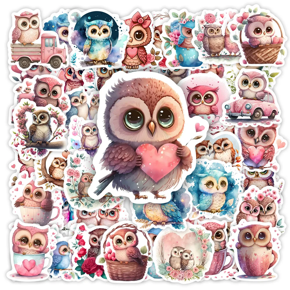 Kawaii estetyczne sowy naklejki śliczne akwarela zwierząt DIY zabawka prezent Graffiti naklejka na telefon bagaż Laptop księga gości wodoodporny